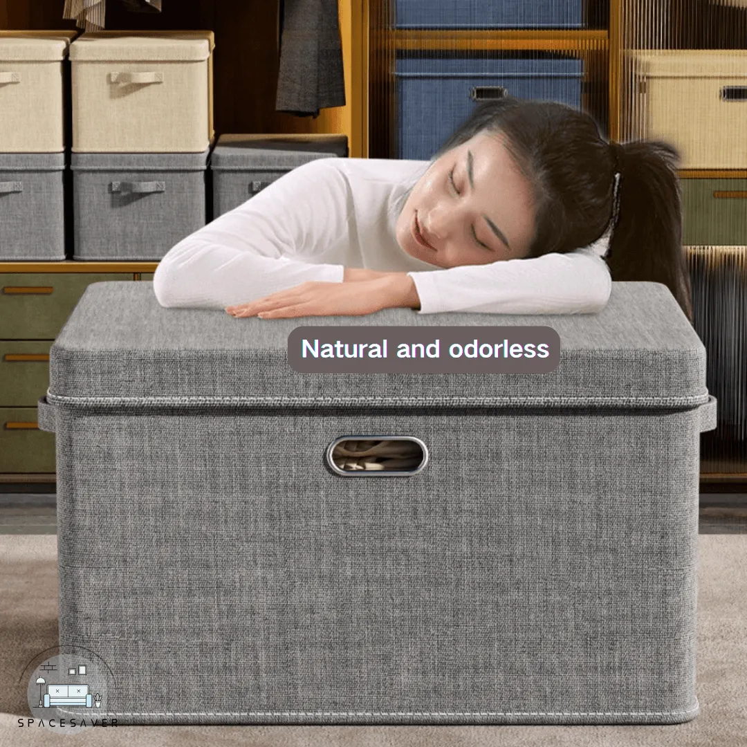 Fabric storage box/Cotton and linen clothes storage box/Large-capacity foldable storage basket