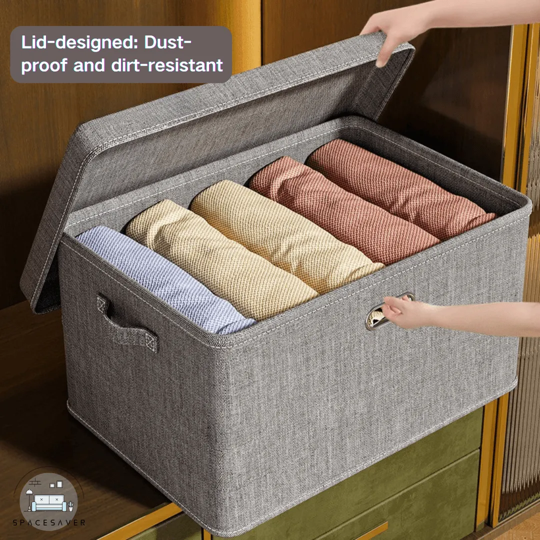 Fabric storage box/Cotton and linen clothes storage box/Large-capacity foldable storage basket