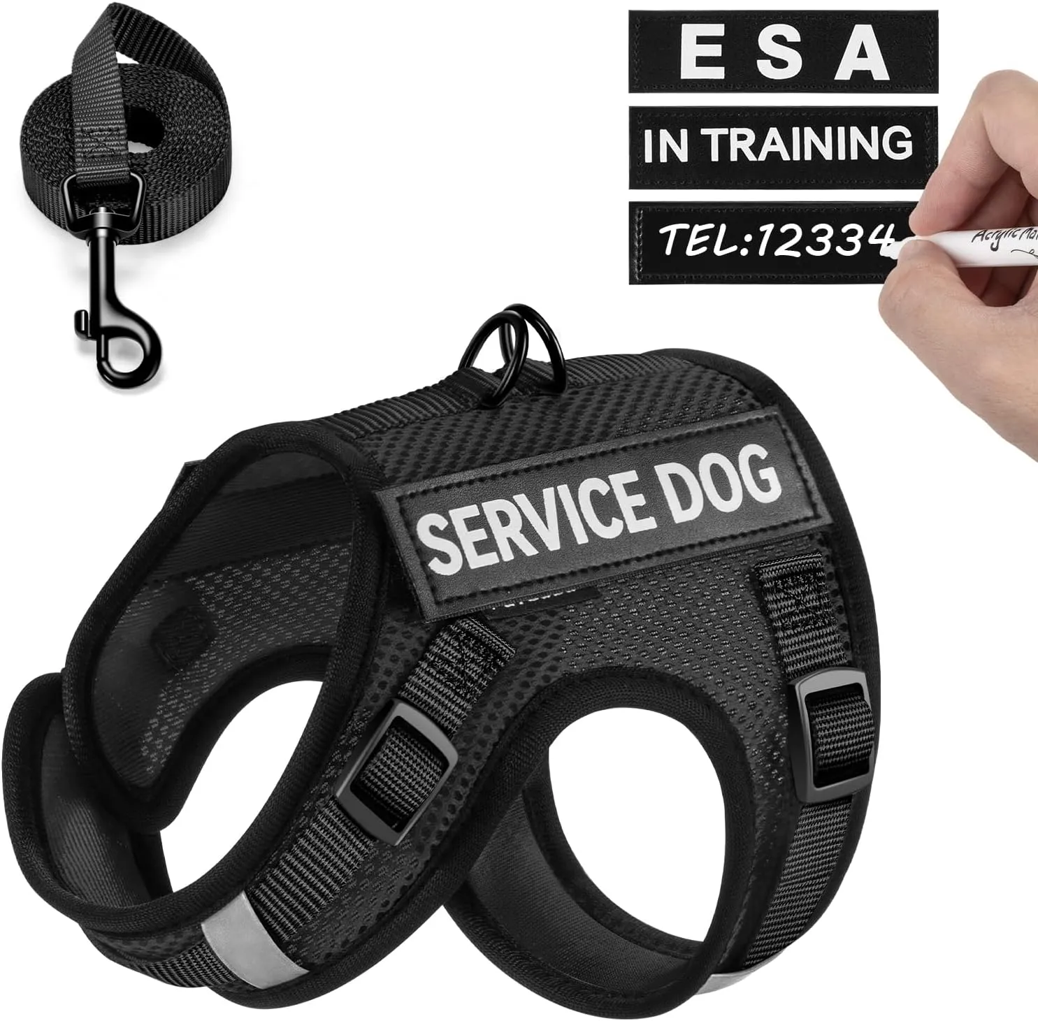 FAYOGOO Service Dog Vest for Small Dogs - Air Mesh Breathble Emotional Support Animal Vest with DIY Removable Patches - Puppy Harness and Leash Set Adjustable Neck and Chest
