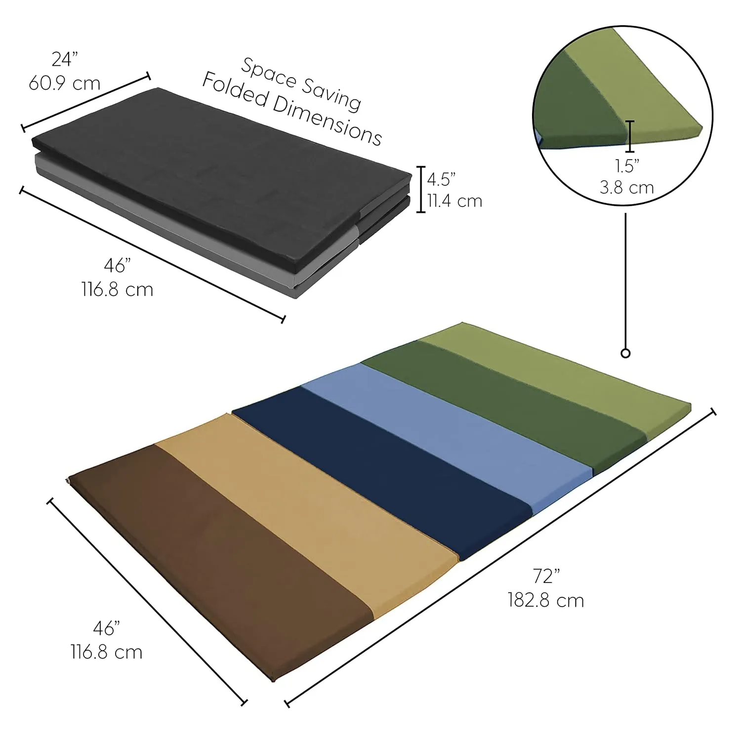 FDP SoftScape Space Saver Foldable Children's Play Mat - Soft, Sturdy 1.5 inch Thick Foam, 3-Fold Floor Mat; Indoor Active Play, Tummy Time, Stretching for Kids - Earthtone, 13231-ET