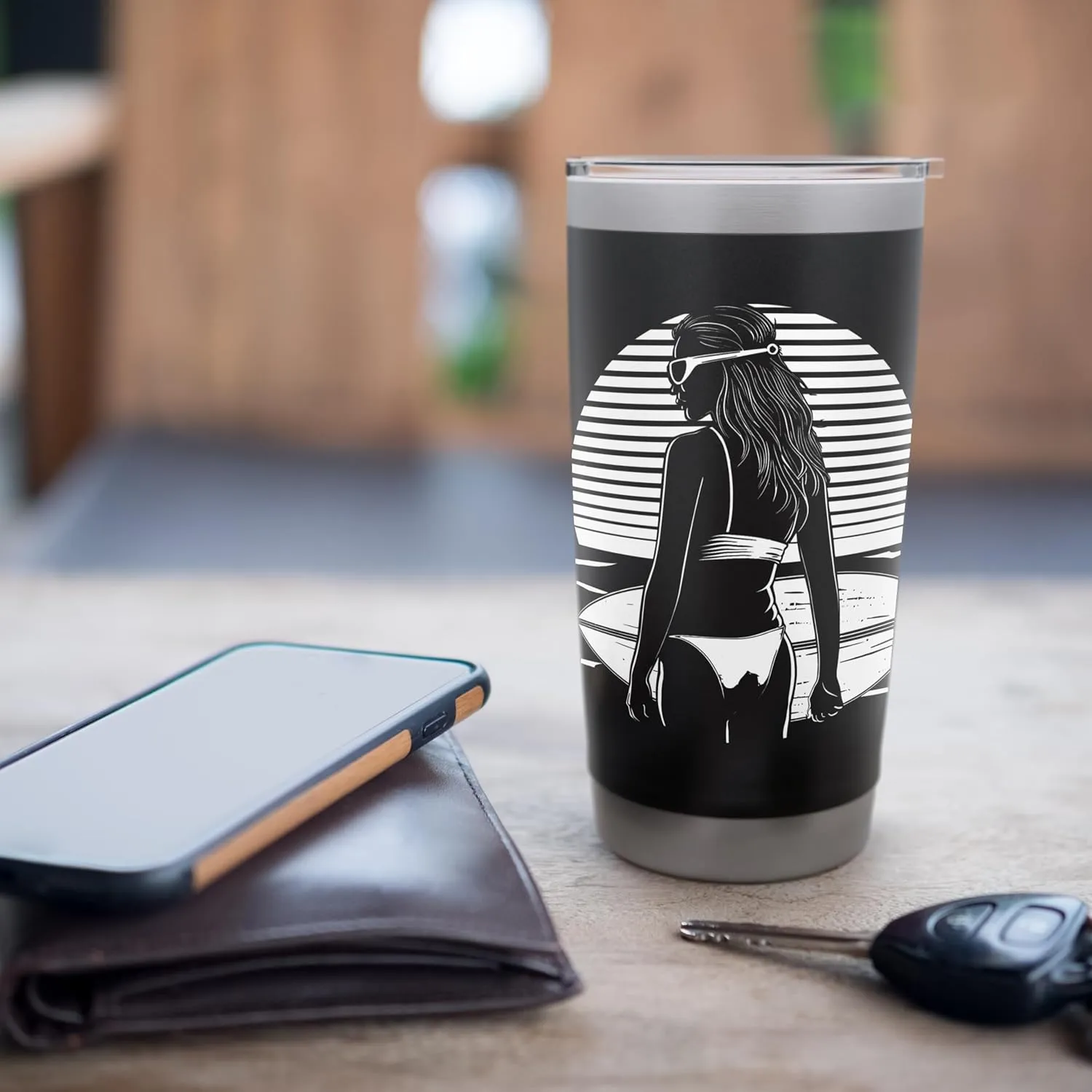 Female Surfer Boardsport Surfing Trip Stainless Steel Insulated Tumbler