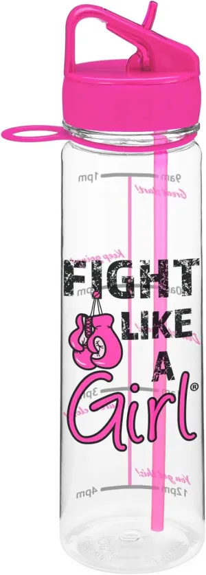 Fight Like a Girl Knockout SlimKim Water Sports Bottle 30 oz for Breast Cancer Awareness with Motivational Time Marker - Hot Pink