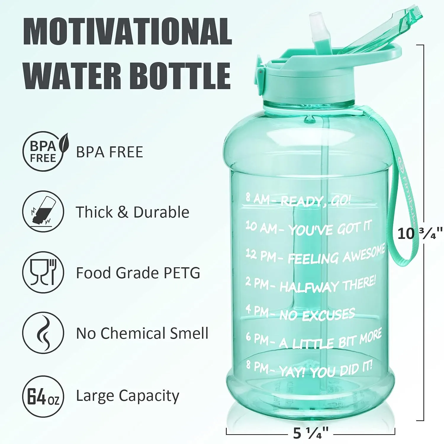 Fimibuke Half Gallon Water Bottle with Sleeve 64 OZ Water Bottle with Handle & Straw Leakproof Motivational Sports Gym Water Bottle with Time Marker BPA Free Water Jug with Reusable Neoprene Holder