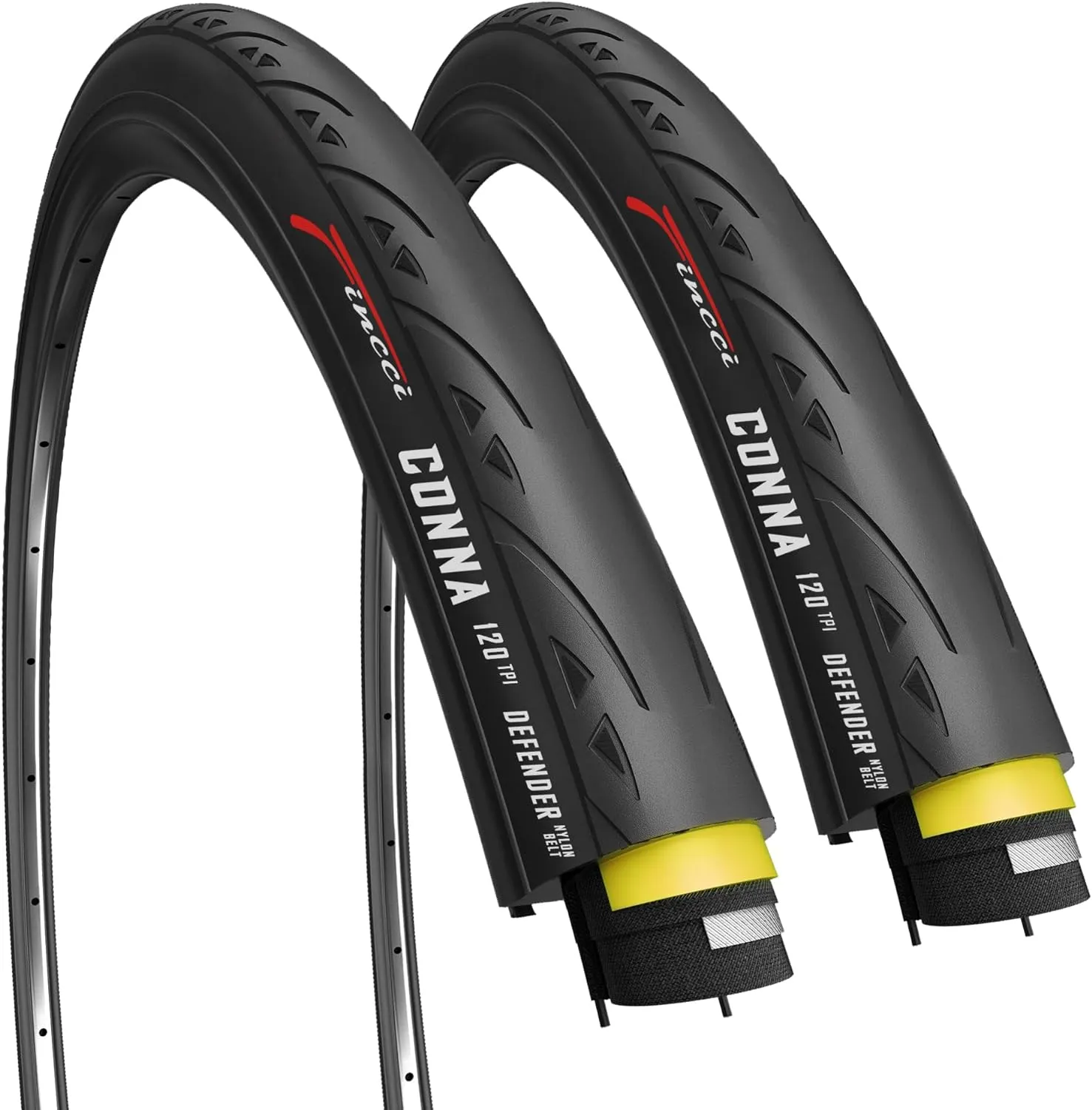 Fincci Pair 700 x 25c Foldable Tires, 120 TPI, Tough Nylon and Rubber Compound, Racing Touring Road Bike Tires for All-Season Cycling - Pack of 2