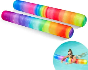 FindUWill Inflatable Swim Pool Noodles, 2 Pack Soft Fabric Covered Large Swim Noodles for Floating, Pool Floats Adult for Pool, Lake, Beach (Rainbow & Colorful)
