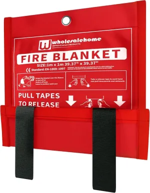 Fire Extinguisher Blanket - Heavy Duty Portable Fiberglass Emergency Blanket - Puts Out Grill & Grease Flames - Safe & Reusable Survival Fire Safety for Home, Kitchen, Car, Camping 1x1m