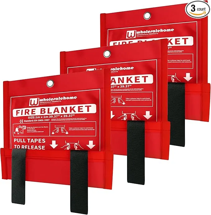 Fire Extinguisher Blanket - Heavy Duty Portable Fiberglass Emergency Blanket - Puts Out Grill & Grease Flames - Safe & Reusable Survival Fire Safety for Home, Kitchen, Car, Camping 1x1m