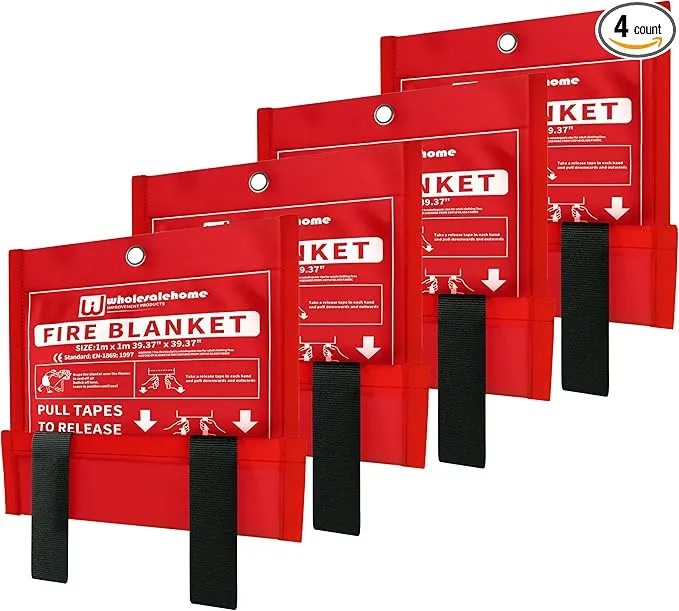 Fire Extinguisher Blanket - Heavy Duty Portable Fiberglass Emergency Blanket - Puts Out Grill & Grease Flames - Safe & Reusable Survival Fire Safety for Home, Kitchen, Car, Camping 1x1m