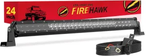 Firehawk LED Light Bar 24 Inch 60,000LM, 2025 New Japanese L-A-B Chips, Spot Flood Combo Beam, Driving Off Road Fog Work for Truck Pickup ATV UTV SUV Cart IP68 Waterproof with 12V Wiring Harness kit