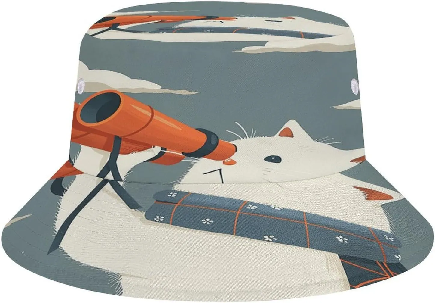Fisherman's Hat, Wearing Orange Binoculars Print Outdoor Sun Hat All-Over Print Hat Unisex Outdoor Sun Protection Hat Unisex Fishing Cap Hiking Gear