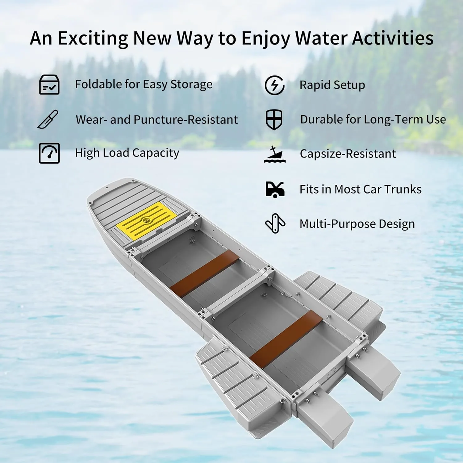 Fishing Boat, Folding Pontoon Boat, Fits in Car Trunk – Portable Modular Kayak, Seats 2-6, Motor-Ready, Sturdier Than Inflatable Boats – Ideal for Lure Fishing, Paddling Trip, Hunting, Rescue