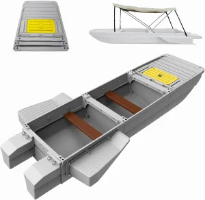 Fishing Boat, Folding Pontoon Boat, Fits in SUV Trunk - Portable Modular Kayak, Seats 4-6, Motor-Ready, Sturdier Than Inflatable Boats - Ideal for Lure Fishing (Ultra   Bimini Top, Grey)