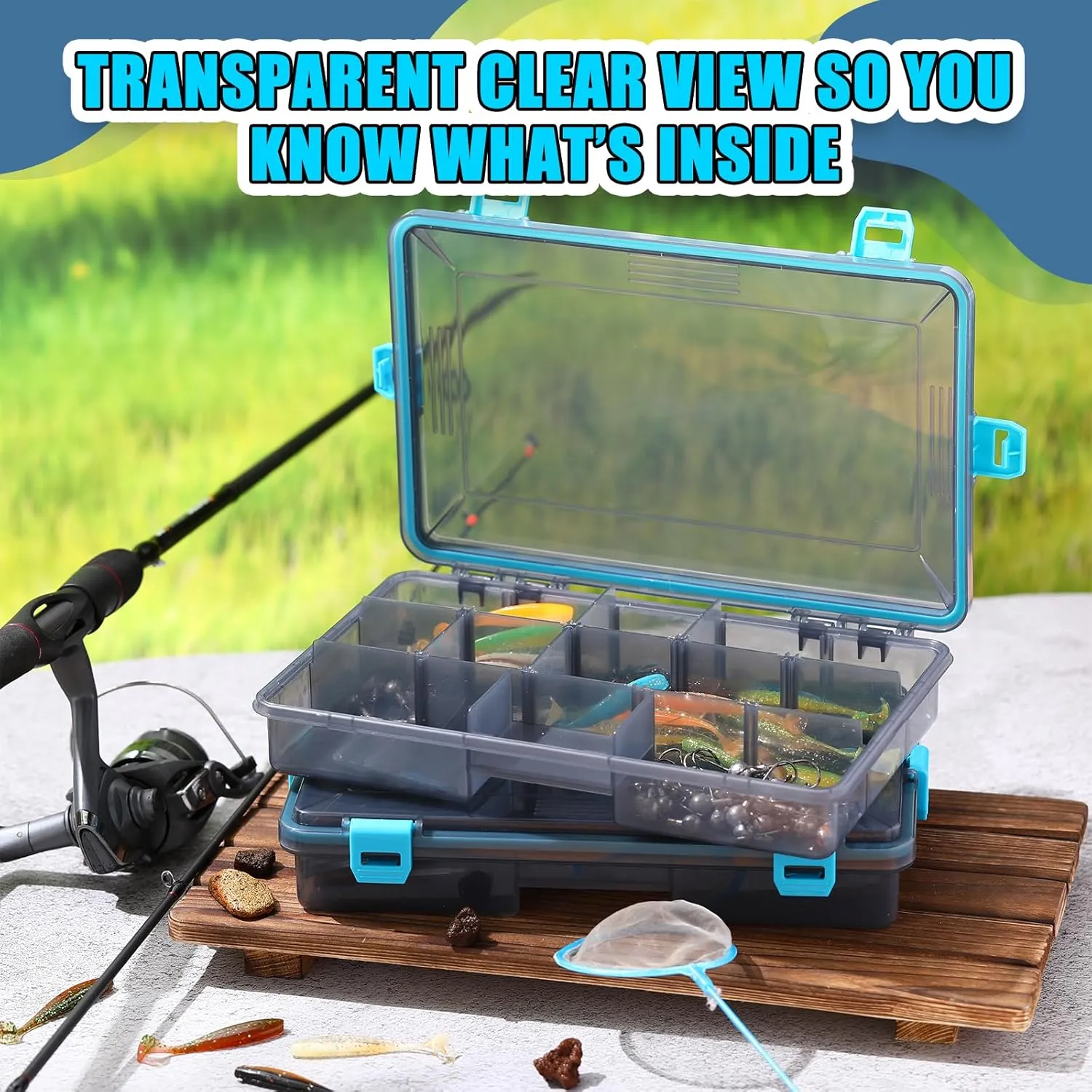 Fishing Tackle Boxes Waterproof 3600 Tackle Trays with Removable Dividers Plastic Storage Organizer Bait Vault Camouflage Box for Freshwater Saltwater