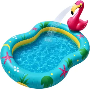 Flamingo Inflatable Kiddie Pool for Kids and Toddlers with Sprinkler, Summer Outdoor Backyard Water Games Baby Pool Outside Party Birthday Fun Boys Girls Ages 0-3 3-6 4-8