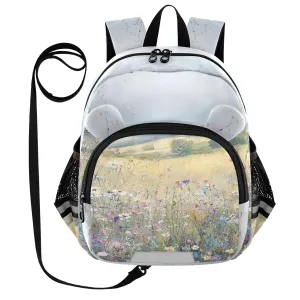 Flower Field Watercolor Toddler Harness Backpack for Boys Girls 3-6 Years Kids Backpack with Anti Lost Safety Leash Baby Harness Bookbag for Walking Travel Preschool