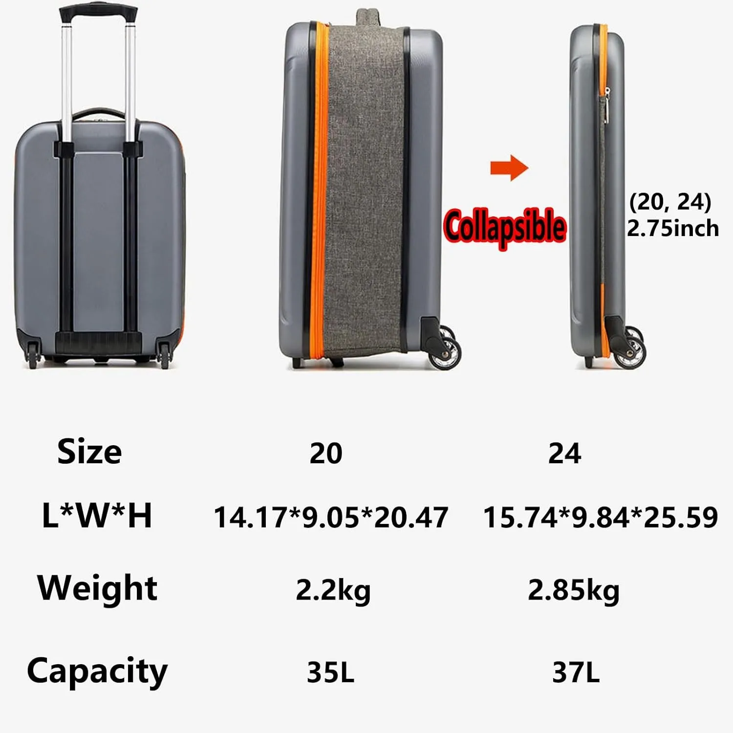 Foldable Luggage, Space Separation Design, Large Capacity Hand Suitcase,Resistant To Drop And Pressure, Hard Shell Storage Box (Color : Blue, Size : 20inch)