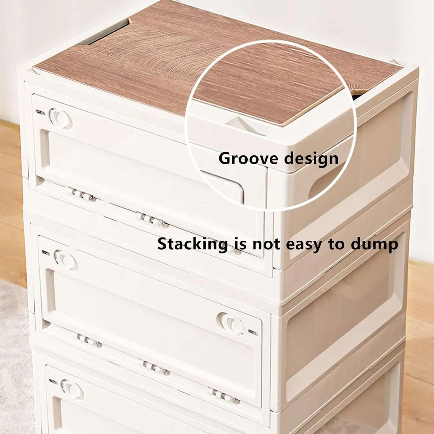 Foldable storage box with wooden lid, foldable camping storage box, multifunctional plastic storage container for family gathering picnic camping barbecue fishing (23.4*16*13.4 in., Military green)