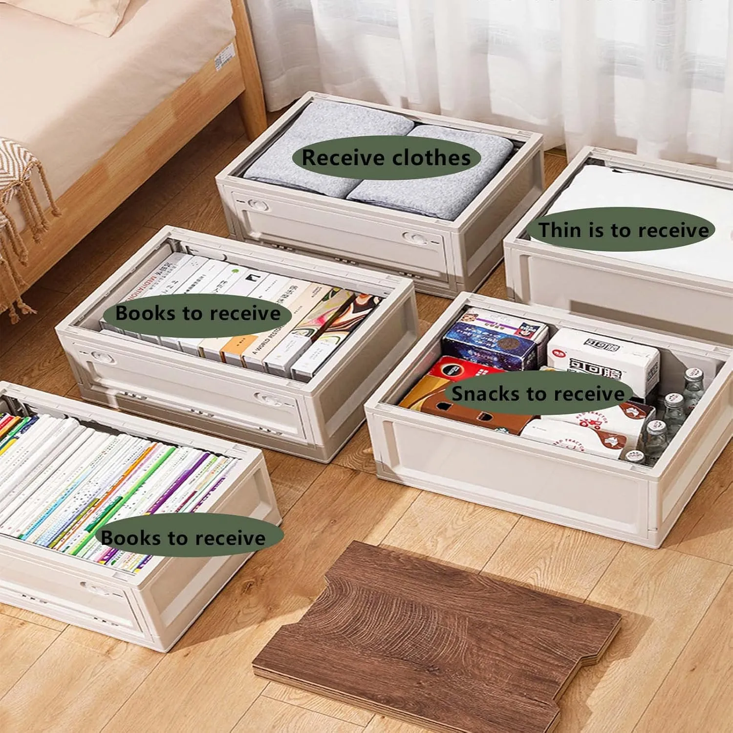Foldable storage box with wooden lid, foldable camping storage box, multifunctional plastic storage container for family gathering picnic camping barbecue fishing (23.4*16*13.4 in., Military green)