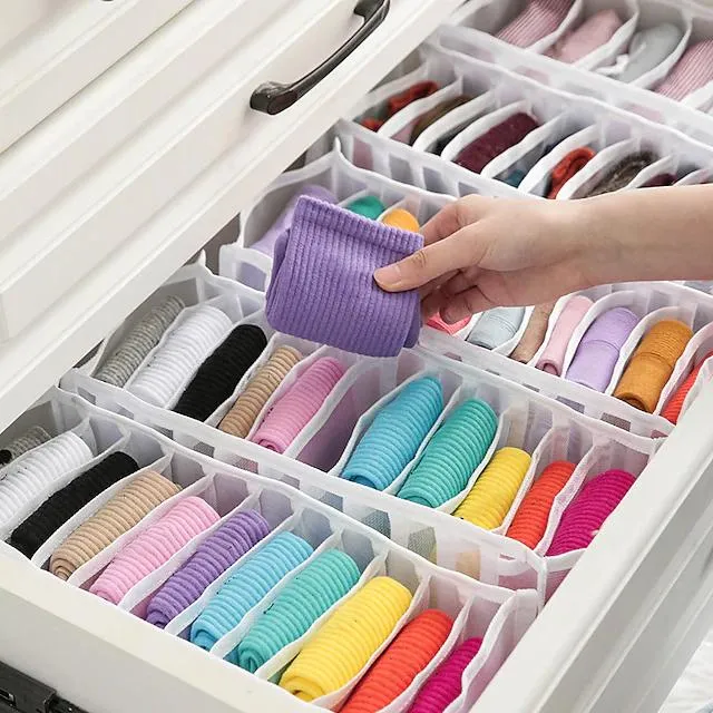 Foldable Underwear Storage Box Magic Mesh Transparent Plaid Fabric