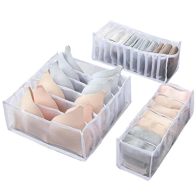 Foldable Underwear Storage Box Magic Mesh Transparent Plaid Fabric