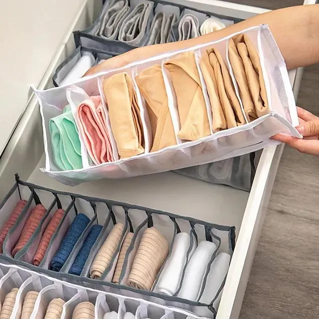 Foldable Underwear Storage Box Magic Mesh Transparent Plaid Fabric