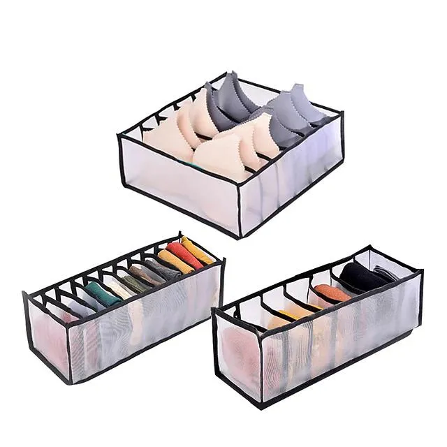 Foldable Underwear Storage Box Magic Mesh Transparent Plaid Fabric