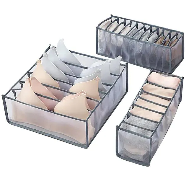 Foldable Underwear Storage Box Magic Mesh Transparent Plaid Fabric
