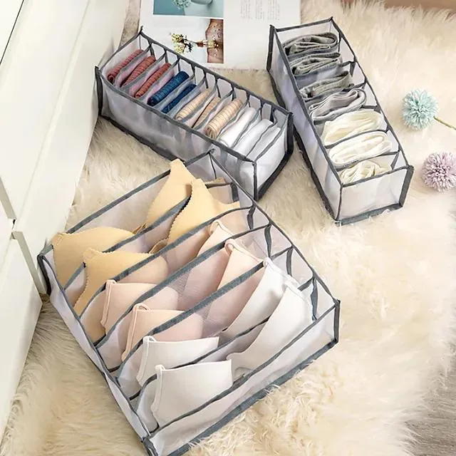 Foldable Underwear Storage Box Magic Mesh Transparent Plaid Fabric