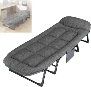 Folding Camping Cot, Portable Foldable Guest Bed with Side Storage Bag, 6-Position Adjustable Lounge Foldable Bed for Home Office Nap Beach Pool Patio Travel, Steady Frame(170 * 55 * 25cm)