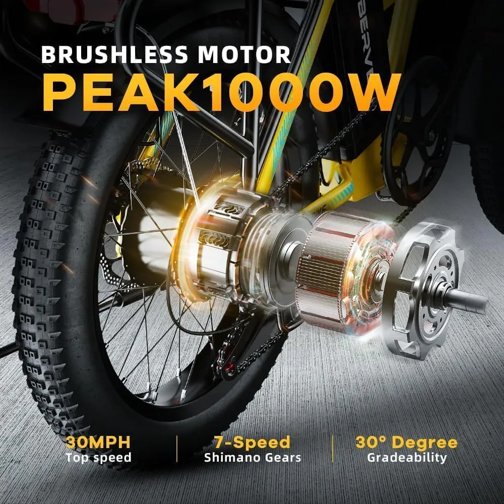 Folding Electric Bike for Adults – 1000W Motor, 20"x3" Fat Tire, 48V Removable Battery, All-Terrain E-Bike with 7-Speed, Front Suspension – Powerful Foldable Ebike for Commuter