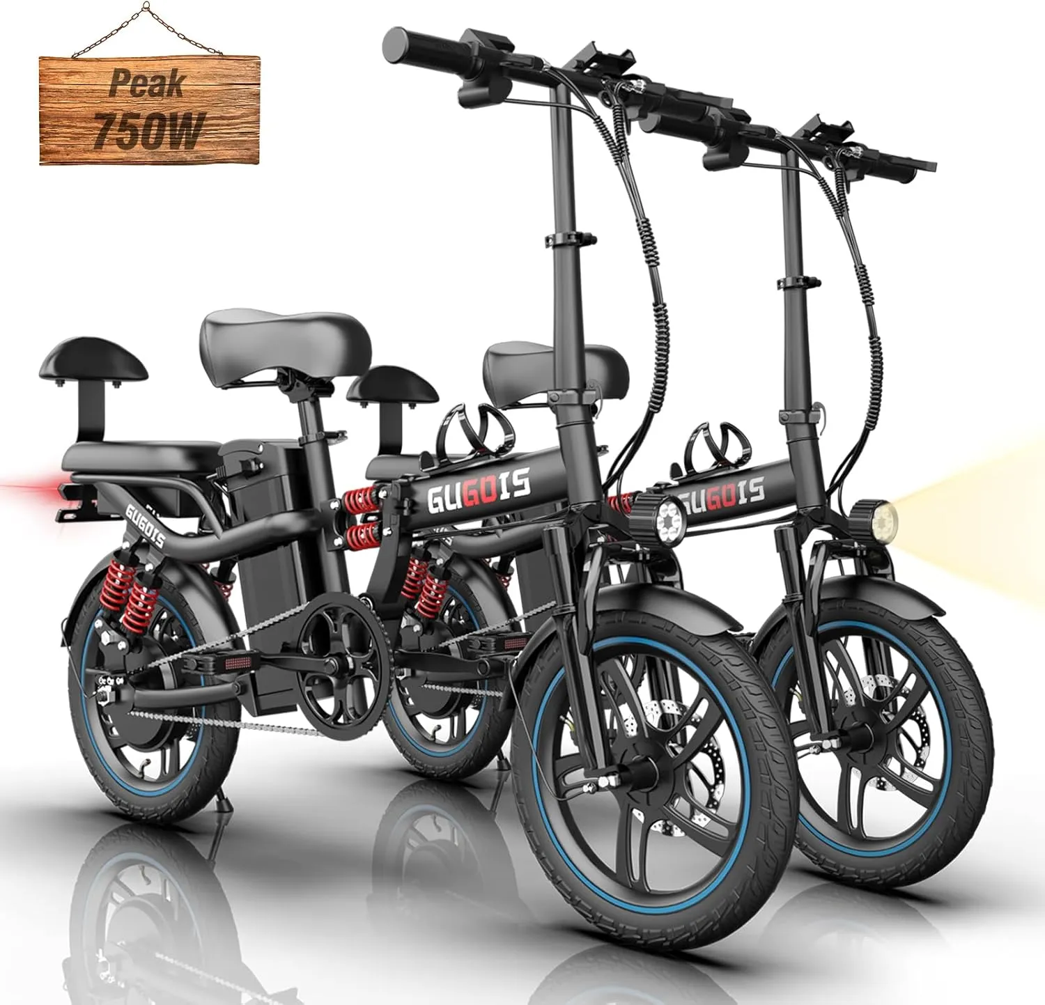 Folding Electric Bike for Adults,Mini Bike 500/750 Motor,28/30MPH,48V 15/20Ah Removable Battery,Up to 25-65Miles, 16" Fat Tire Ebike,Commuter Electric Bicycles for Adults Teens-2 Seater