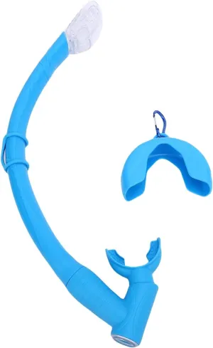Folding Freediving Snorkel Tube, Roll Up Snorkel Portable 2 in 1 Silicone for Diving (Blue)
