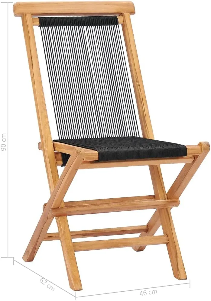 Folding Patio Chairs 2 Pack Solid Teak Wood and Polyester Rope Outdoor Lounge Chairs for Garden Beach Poolside Foldable Comfortable Patio Furniture