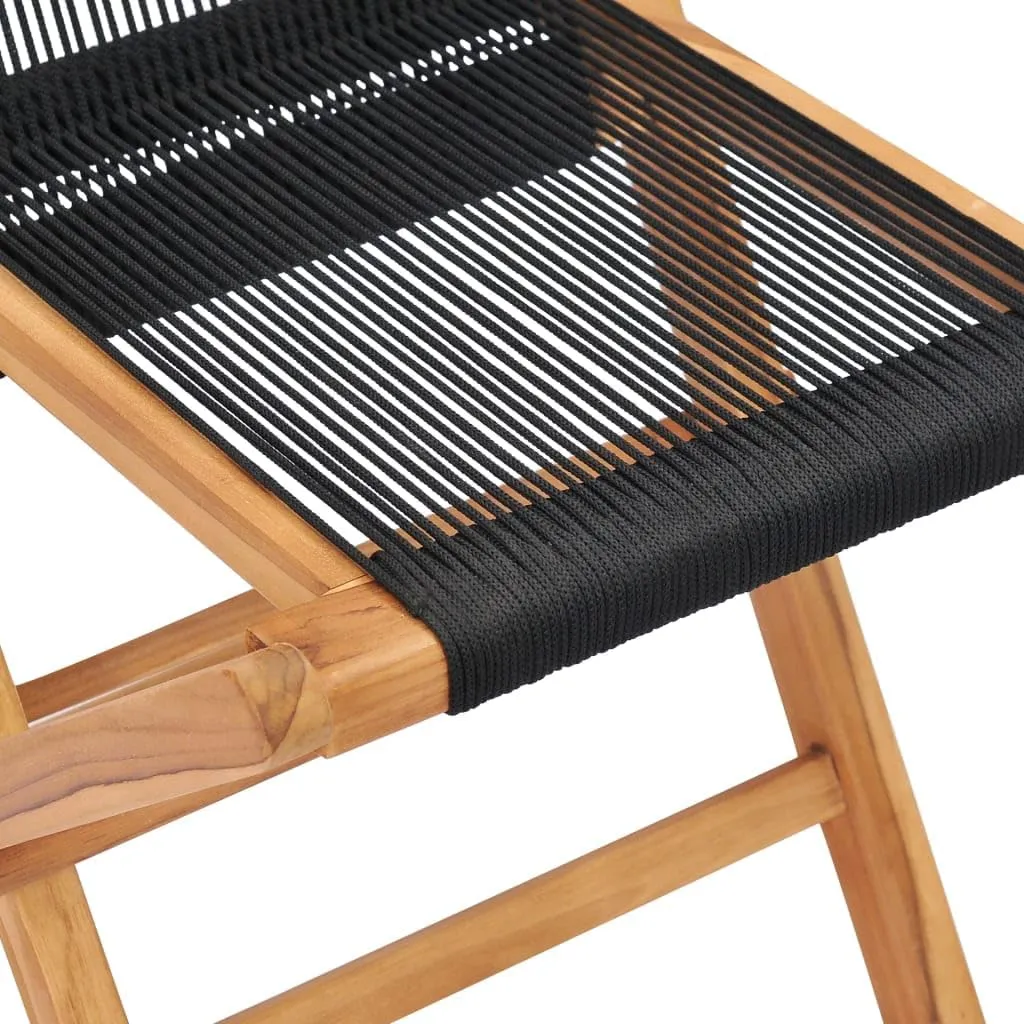Folding Patio Chairs 2 Pack Solid Teak Wood and Polyester Rope Outdoor Lounge Chairs for Garden Beach Poolside Foldable Comfortable Patio Furniture