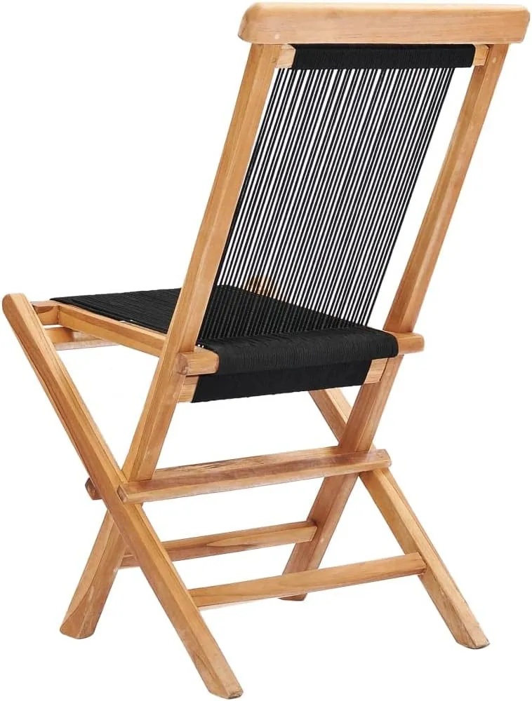 Folding Patio Chairs 2 Pack Solid Teak Wood and Polyester Rope Outdoor Lounge Chairs for Garden Beach Poolside Foldable Comfortable Patio Furniture