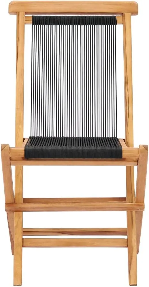 Folding Patio Chairs 2 Pack Solid Teak Wood and Polyester Rope Outdoor Lounge Chairs for Garden Beach Poolside Foldable Comfortable Patio Furniture