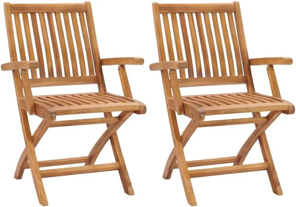 Folding Patio Chairs 2 pcs Solid Teak Wood Outdoor Chairs, Foldable Garden Dining Chairs, Weather Resistant Teak Patio Furniture for Balcony, Garden, Beach, and Lawn
