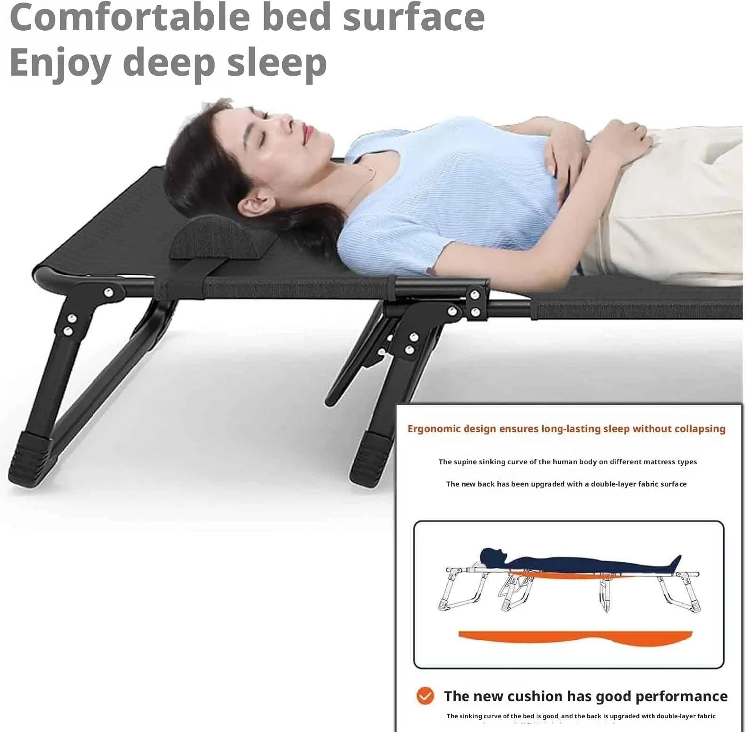 Folding Portable Bed, Sleeping Cots for Adults with Mattress and Pillow, Ergonomic Design, 4-Level Backrest Adjustment, Washable Design, no Installation Required(Style1-56x176)