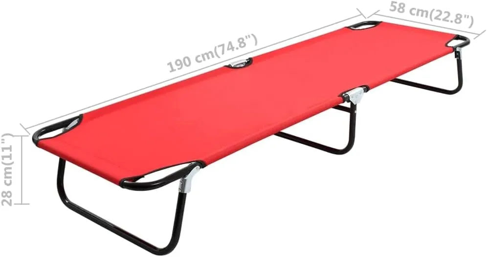 Folding Sun Lounger Red SteelLuxury Sun Loungers with Adjustable Backrest and Cushioned Seat