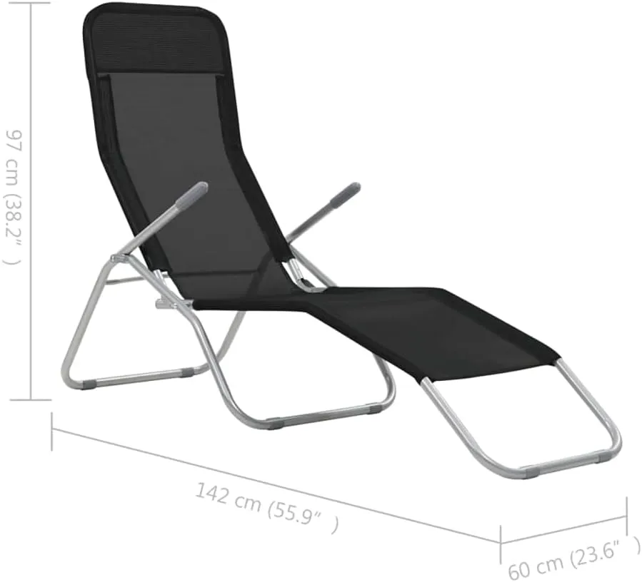 Folding Sun Loungers 2 pcs Textilene BlackLuxury Sun Loungers with Adjustable Backrest and Cushioned Seat