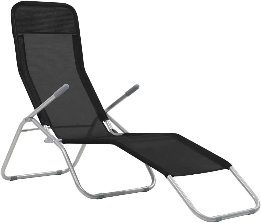 Folding Sun Loungers 2 pcs Textilene BlackLuxury Sun Loungers with Adjustable Backrest and Cushioned Seat