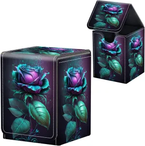 For MTG Deck Box, Fits 100  Single Sleeved Cards, Strong Magnet Card Deck Box, PU Leather Trading Card Storage Box, TCG, CCG Cards Secure Storage for Trading Card, Blue Rose Flower -20