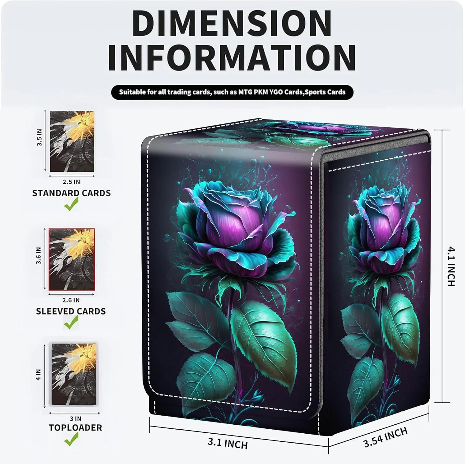 For MTG Deck Box, Fits 100  Single Sleeved Cards, Strong Magnet Card Deck Box, PU Leather Trading Card Storage Box, TCG, CCG Cards Secure Storage for Trading Card, Blue Rose Flower -20