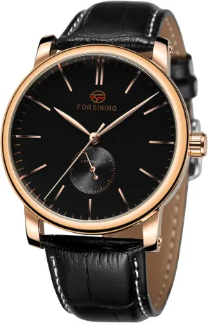 FORSINING Mens Minimalist Waterproof Fashion Wrist Watch with Genuine Leather Strap
