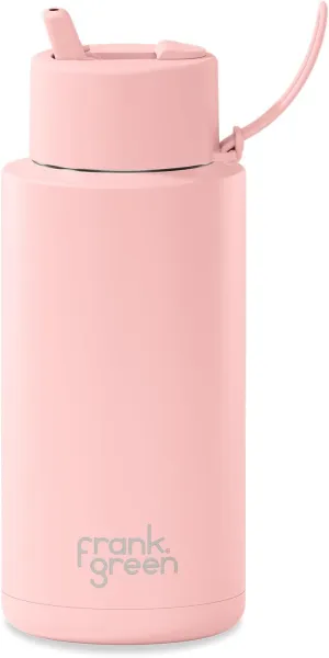 frank green - Ceramic Reusable Bottle - Stainless Steel Water Bottle With Straw, Insulated Water Bottle, Metal Water Bottle - Flip Straw Lid - 34oz - Blushed