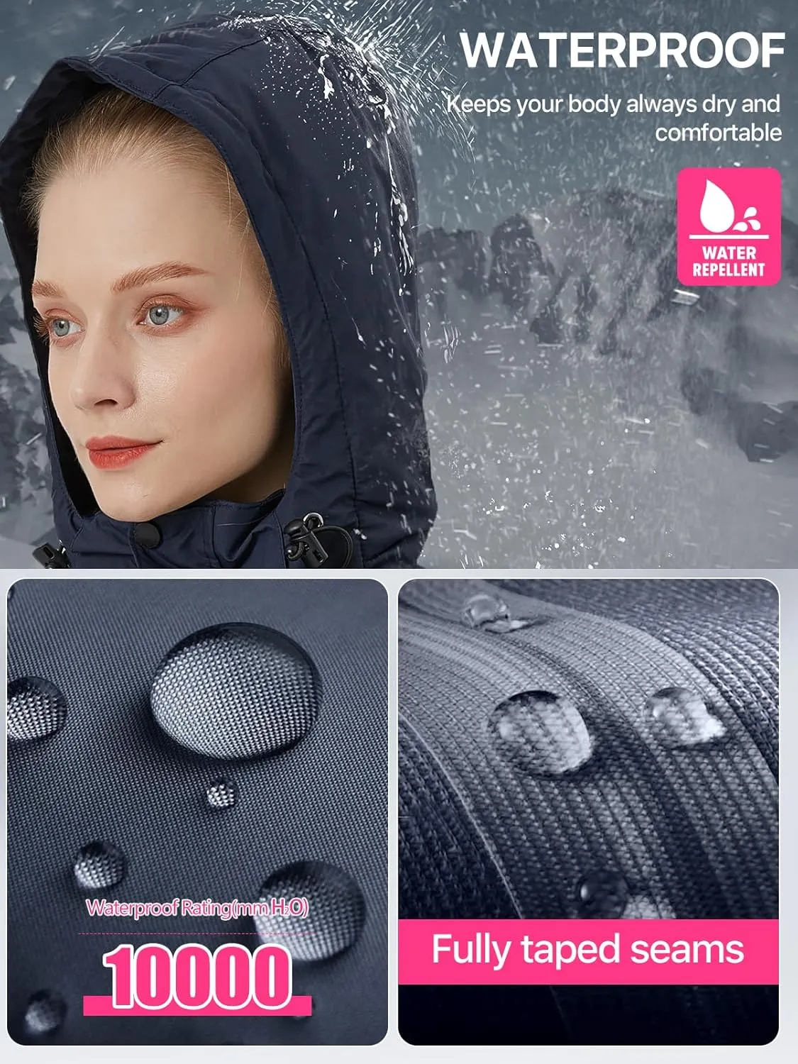 FREE SOLDIER Women's Waterproof Ski Snow Jacket Warm Fleece Lined Winter Rain Jacket with Hood Fully Taped Seams