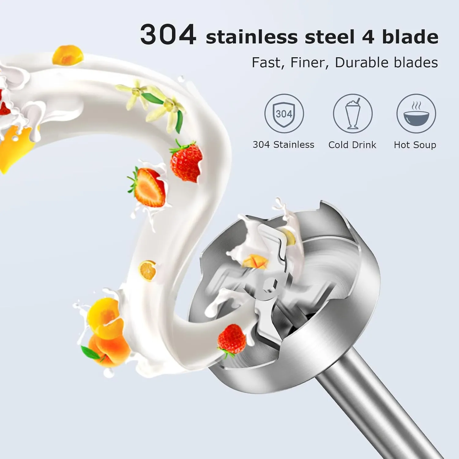 FRESKO Immersion Handheld Blender 500W with 700ml Beaker, 12-Speed & Turbo Mode Hand Blender Stick, 304 Stainless Steel Blades for Soup, Smoothie, Puree, Baby Food