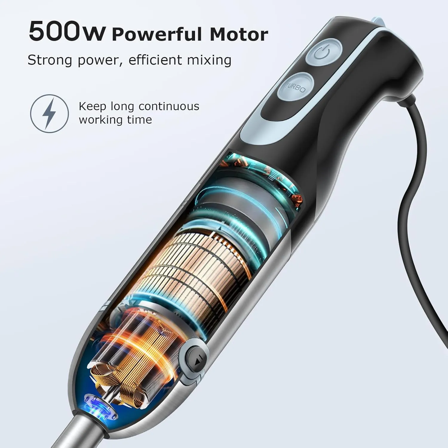 FRESKO Immersion Handheld Blender 500W with 700ml Beaker, 12-Speed & Turbo Mode Hand Blender Stick, 304 Stainless Steel Blades for Soup, Smoothie, Puree, Baby Food