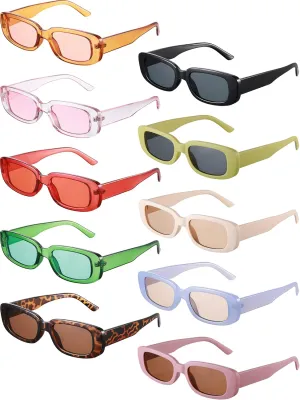 Frienda 10 Pairs Retro Rectangle Sunglasses for Women Vintage 90s Glasses Trendy Y2k Sun Glasses Square Frame UV Protection