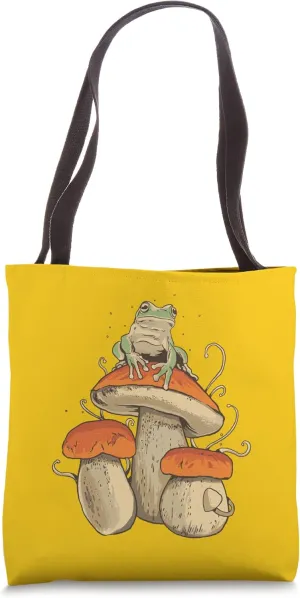 Frog standing on a mushroom for a better view Graphic Tote Bag